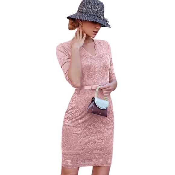 Miusol Women Stretch Lace Dress Large Blush Pink V-Neck Elle Woods Office Siren - Picture 5 of 11